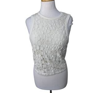 SKIN Crochet Lace Racerback Sleeveless Cropped Tank Cream Size 1/ Small